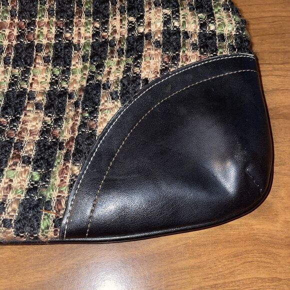 MaggiB Shoulder Purse Black Brown Green Plaid Tweed Snap Close Faux Leather Trim - Picture 16 of 16